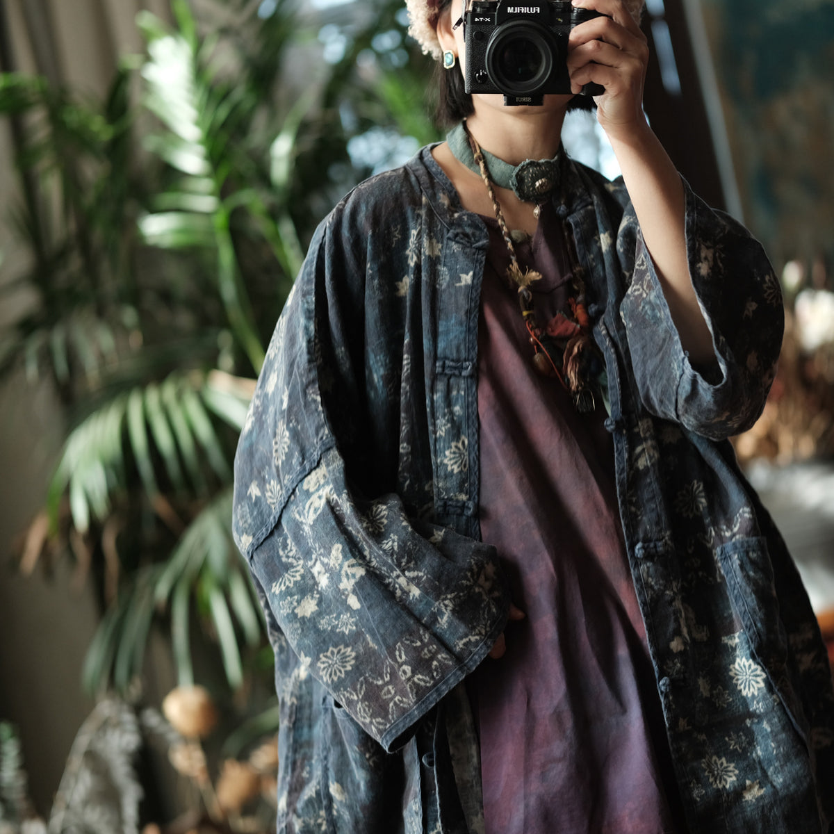 Indigo Garden Linen Kimono Jacket