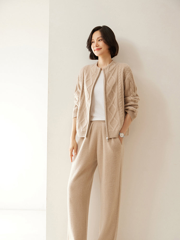 Cashmere Wool Wide-Leg Pile Detail Trousers