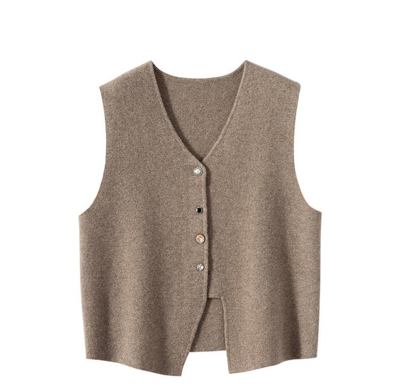 Vintage Button-Detail Cashmere Wool Vest