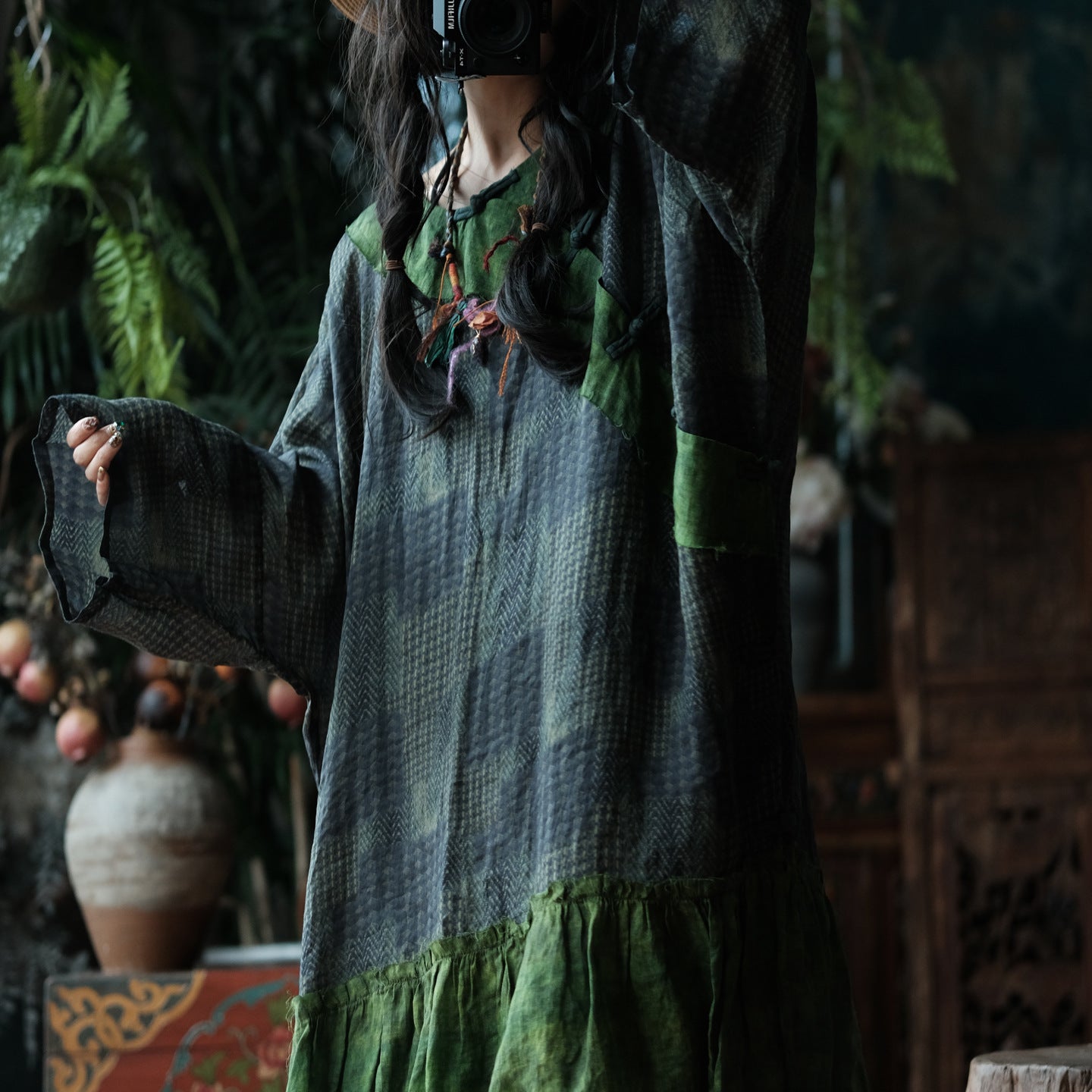Forest Patchwork Ramie Dress