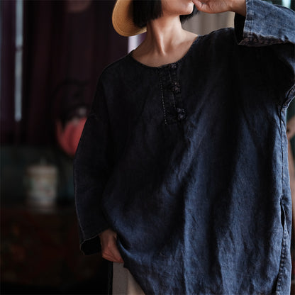 Oversized Linen Vintage Breeze Shirt - Lightweight Women's Top