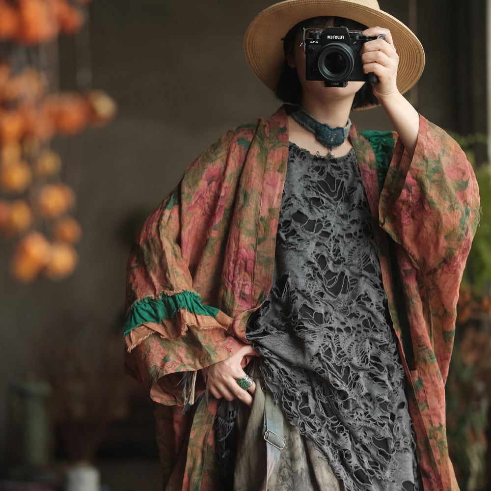 Vintage Floral Ramie Long Kimono