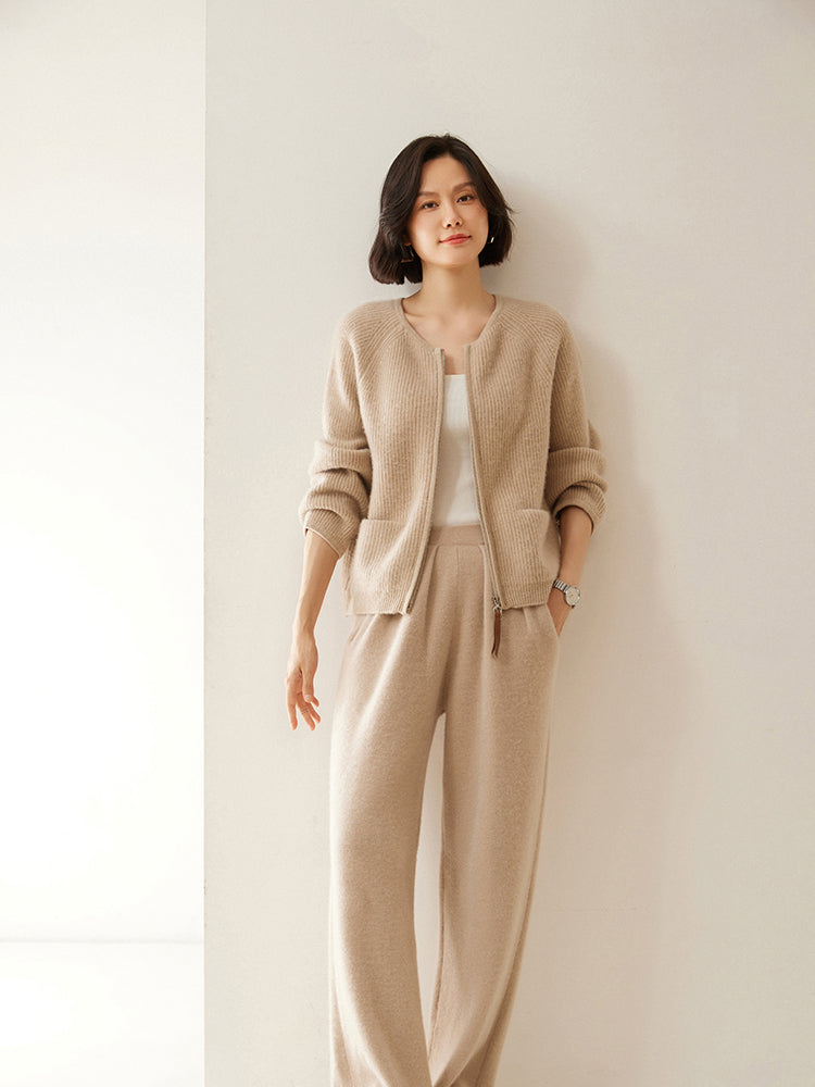 Cashmere Wool Wide-Leg Pile Detail Trousers