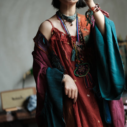 Crimson Garden Embroidered Linen Dress