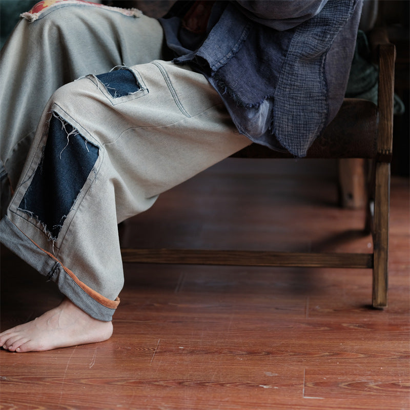 Vintage Bloom Patchwork Denim Pants
