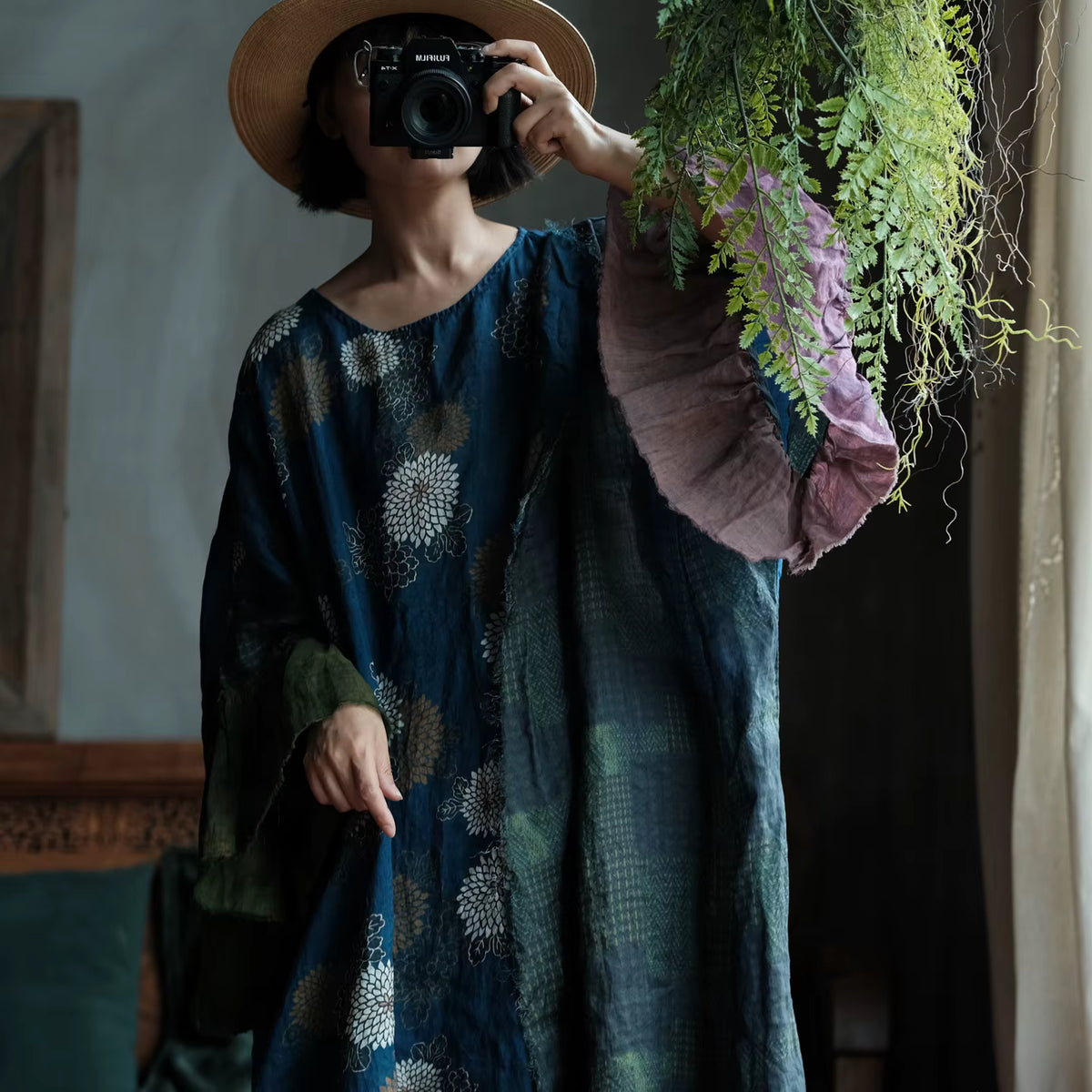 Indigo Garden Patchwork Ramie Dress