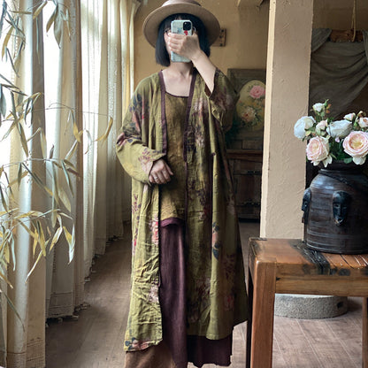 Vintage Floral Linen Midi Jacket