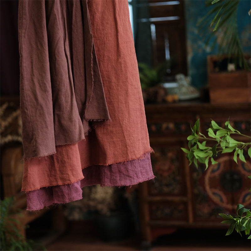 Vintage Harmony Patchwork Linen Skirt