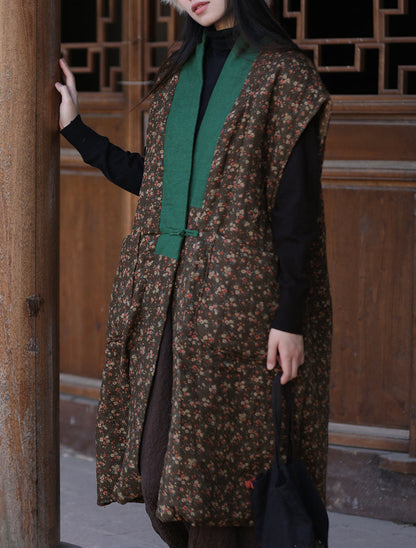 Retro Ethnic Padded Cotton Vest – Sleeveless, Silk Lined