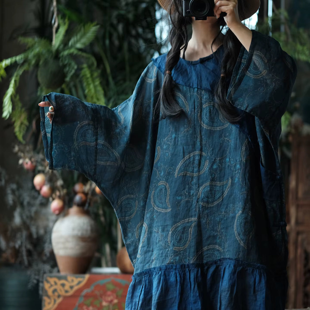 Vintage Ink Garden Linen Dress