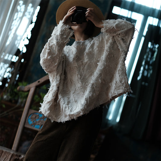 Ecru Patchwork Linen Blouse
