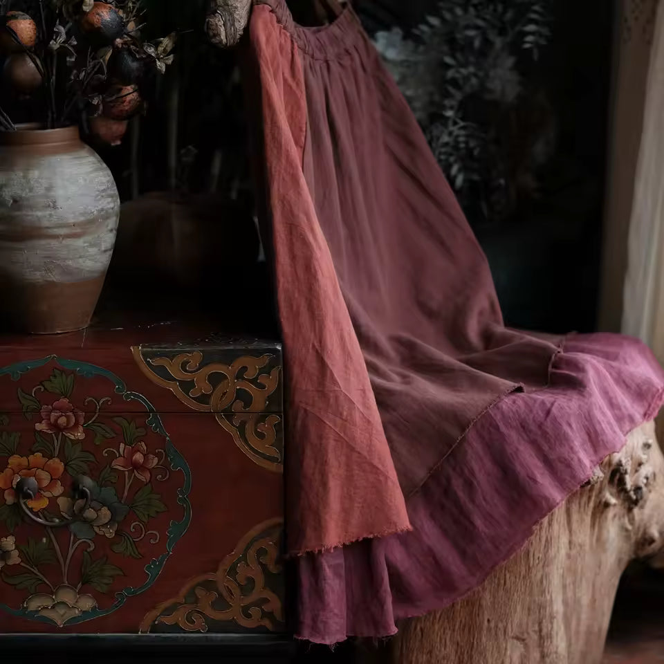 Vintage Harmony Patchwork Linen Skirt