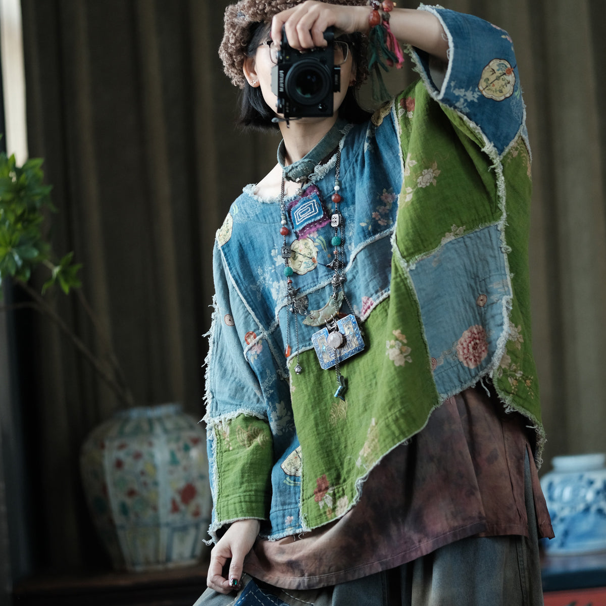 Moss Tide Patchwork Cotton Top