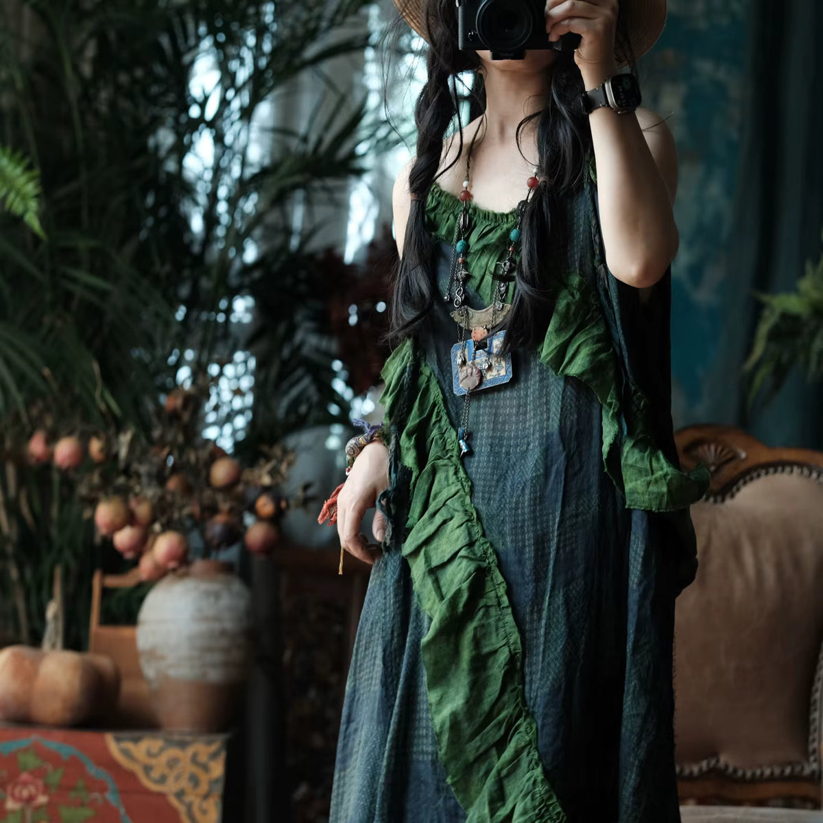 Moss Ruffle Ramie Maxi Dress