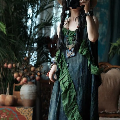 Moss Ruffle Ramie Maxi Dress