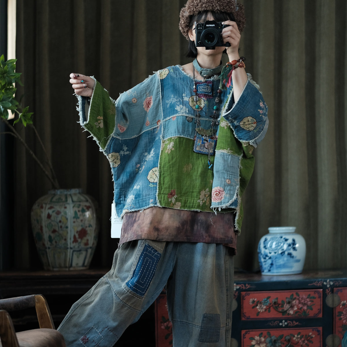 Moss Tide Patchwork Cotton Top