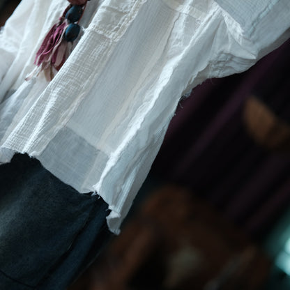 Vintage Patchwork V-Neck Blouse