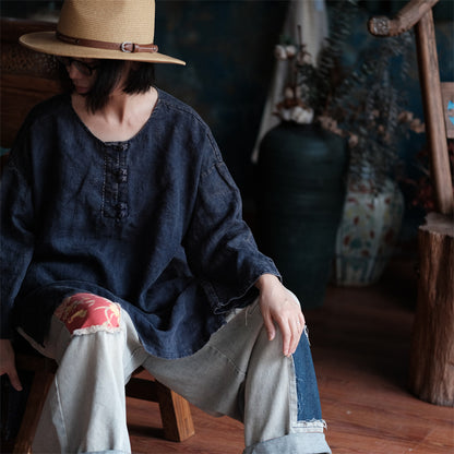 Oversized Linen Vintage Breeze Shirt - Lightweight Women's Top