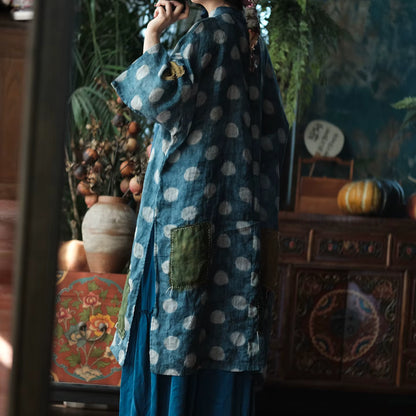 Sora Vintage Blue Dot Ramie Dress