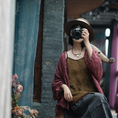 Vintage Bloom Strappy Linen Blouse