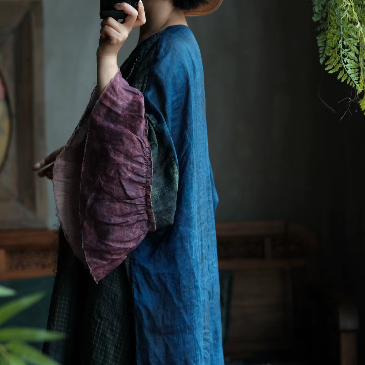 Indigo Garden Patchwork Ramie Dress