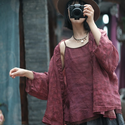 Vintage Bloom Strappy Linen Blouse