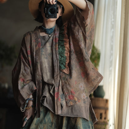 Vintage Bloom Linen Floral Kimono