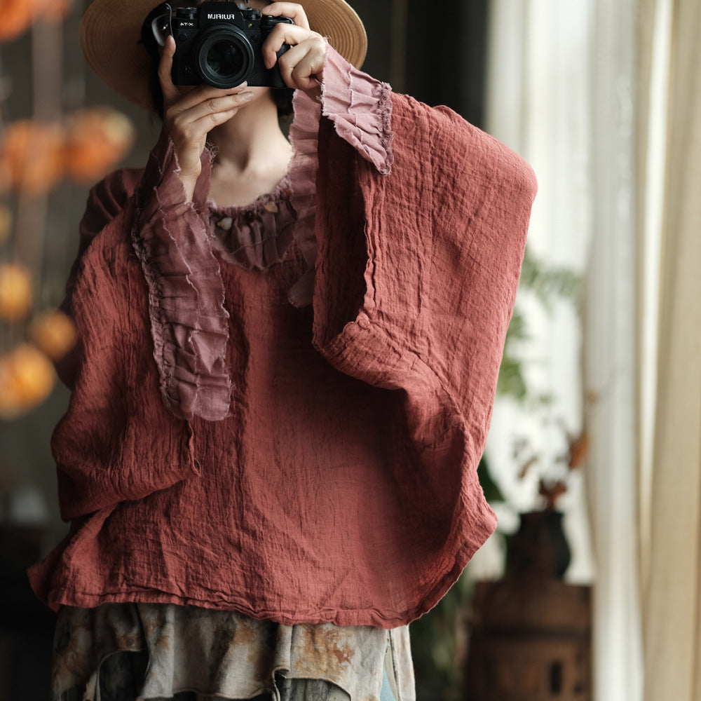 Heritage Ember Linen Patchwork Blouse