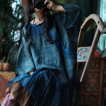 Vintage Ink Garden Linen Dress