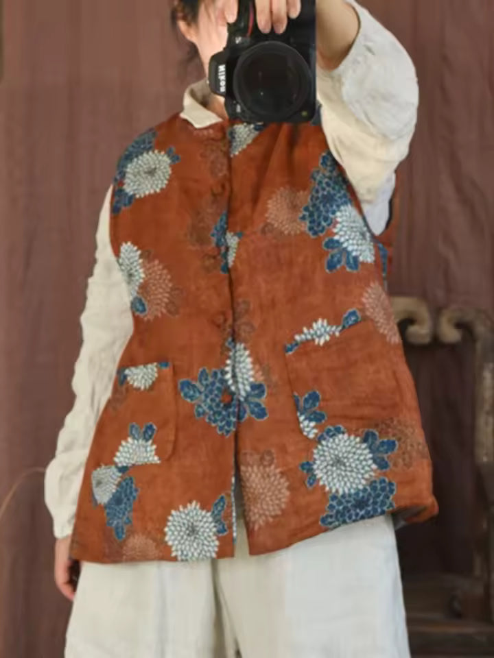 Vintage Meadow Floral Linen Vest