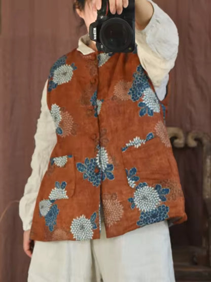 Vintage Meadow Floral Linen Vest