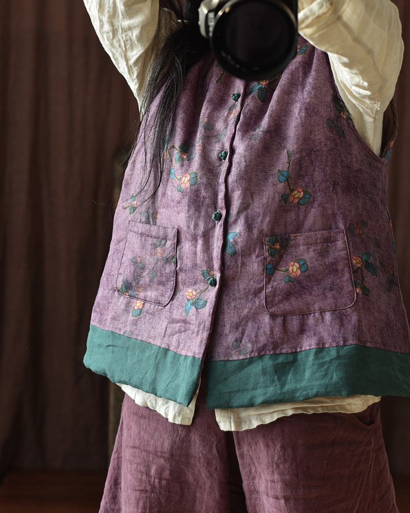 Vintage Blossom Patchwork Linen Vest