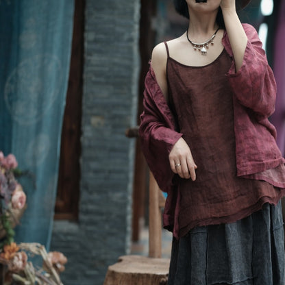 Vintage Bloom Strappy Linen Blouse
