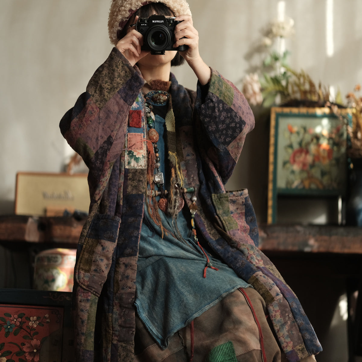 Meadow Patchwork Linen Long Coat
