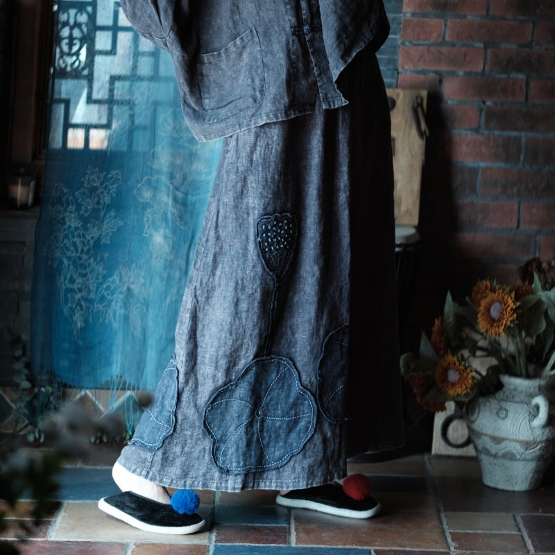 Vintage Lotus Patchwork Skirt