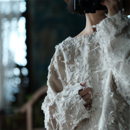 Ecru Patchwork Linen Blouse