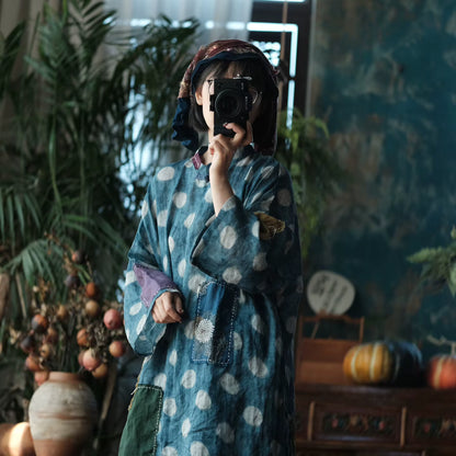 Sora Vintage Blue Dot Ramie Dress