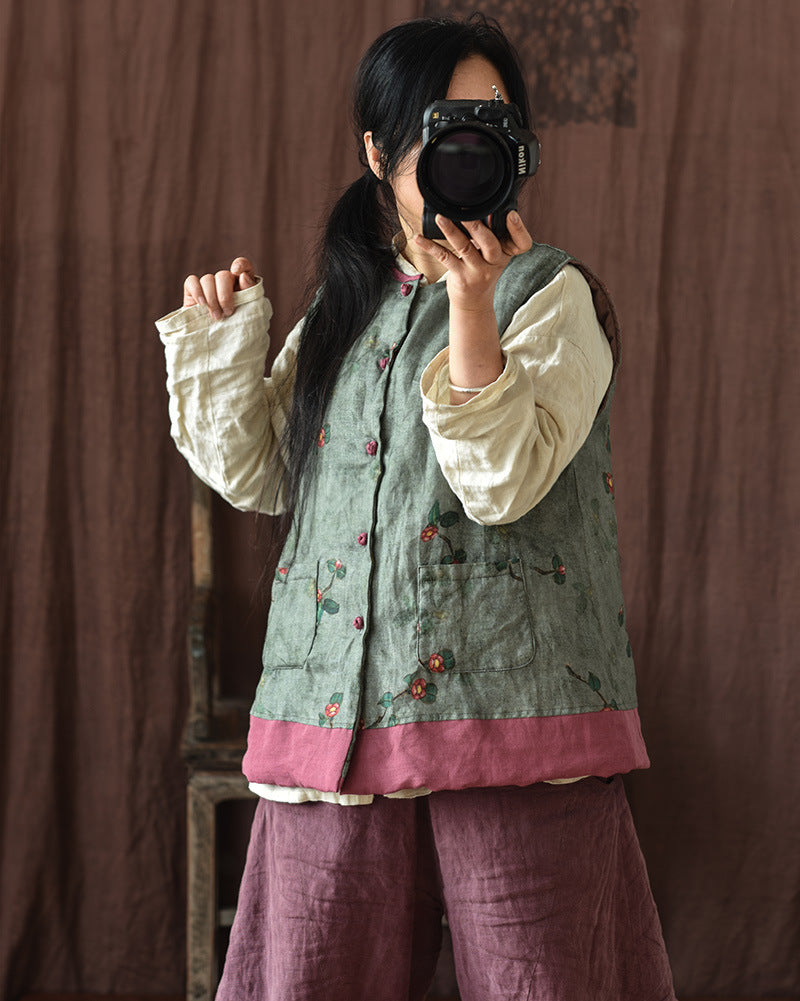 Vintage Blossom Patchwork Linen Vest