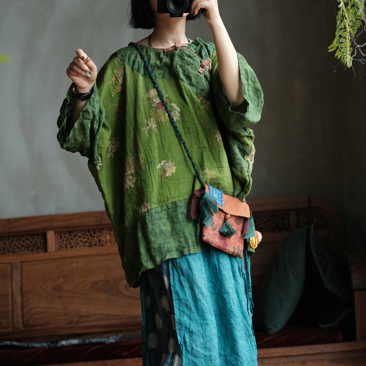 Moss Garden Patchwork Cotton Tunic