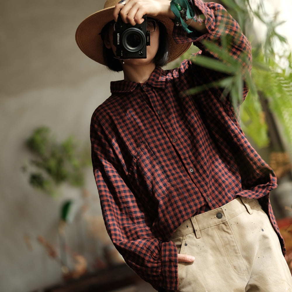 Camisa Vintage de Lino a Cuadros