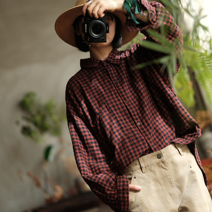 Vintage Plaid Linen Shirt - Oversized Boho Style