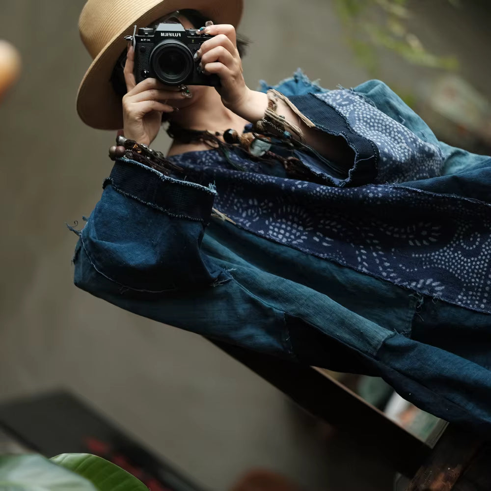 Vintage Blue Garden Patchwork Cotton Dress