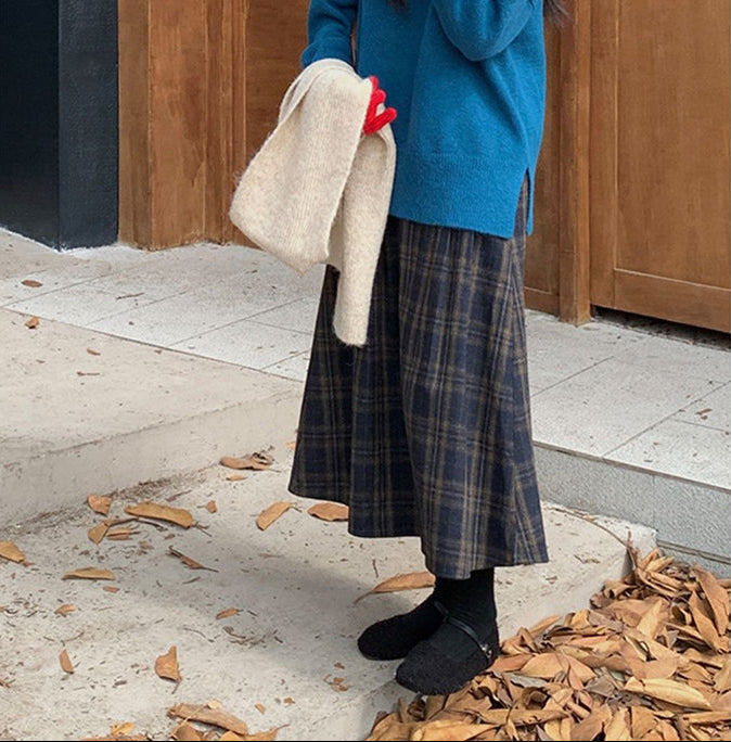 Vintage Check Midi Skirt