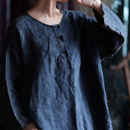 Oversized Linen Vintage Breeze Shirt - Lightweight Women's Top