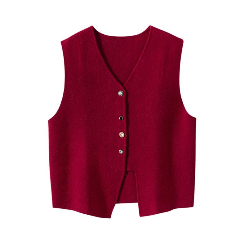 Vintage Button-Detail Cashmere Wool Vest