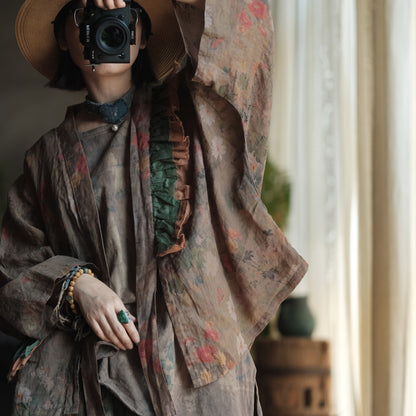 Vintage Bloom Linen Floral Kimono