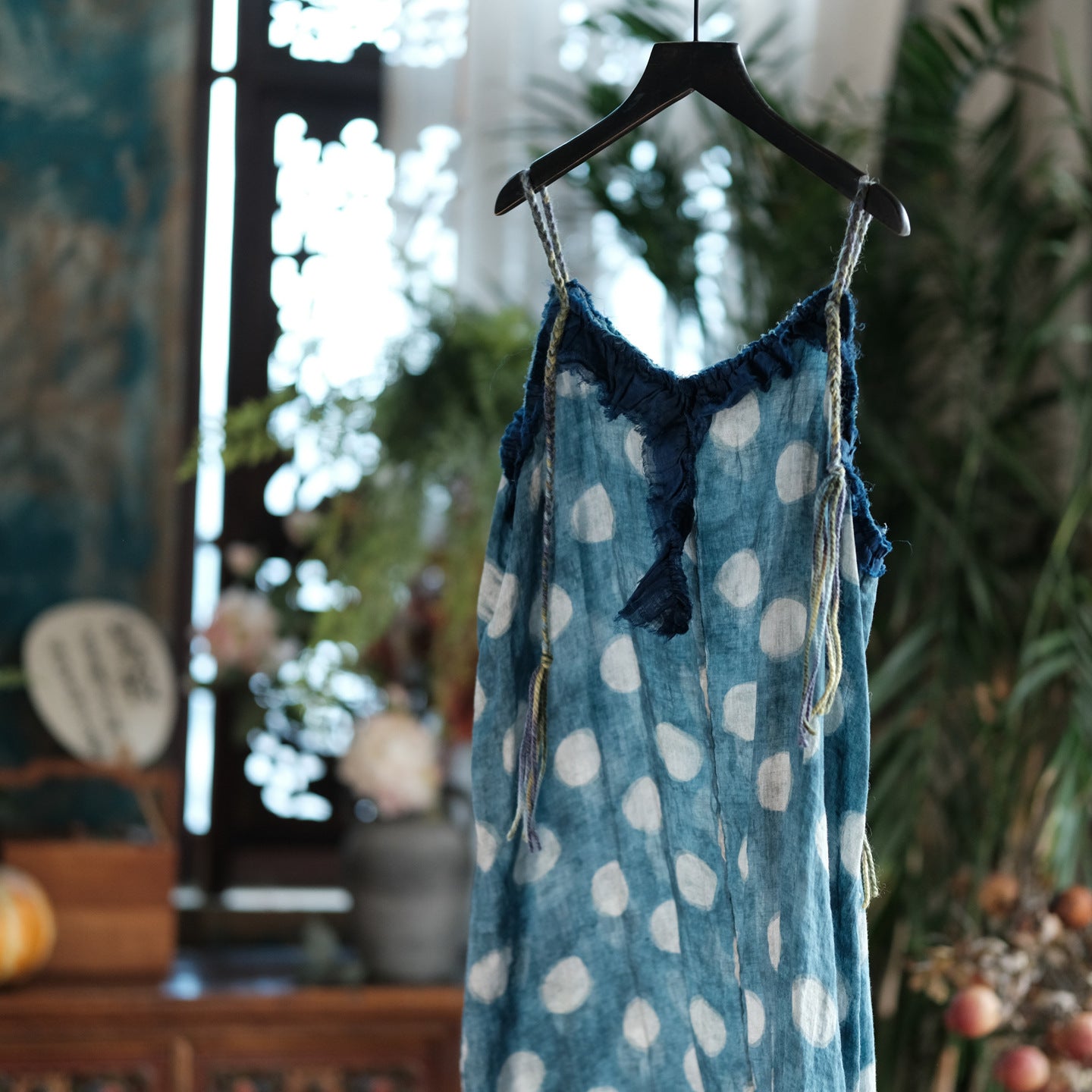 Azure Polka Linen Summer Dress