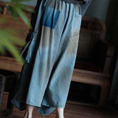 Washed Tide Patchwork Denim Pants