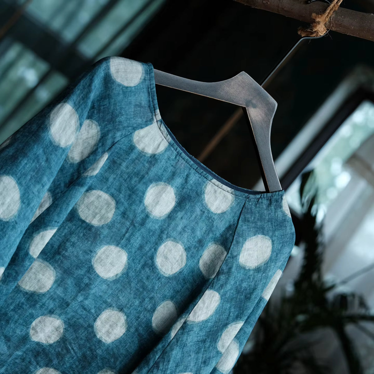 Dotted Ramie Batwing Blouse