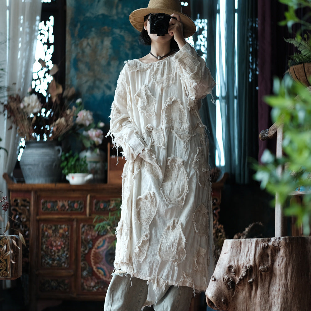 Vestido túnica de patchwork color crudo